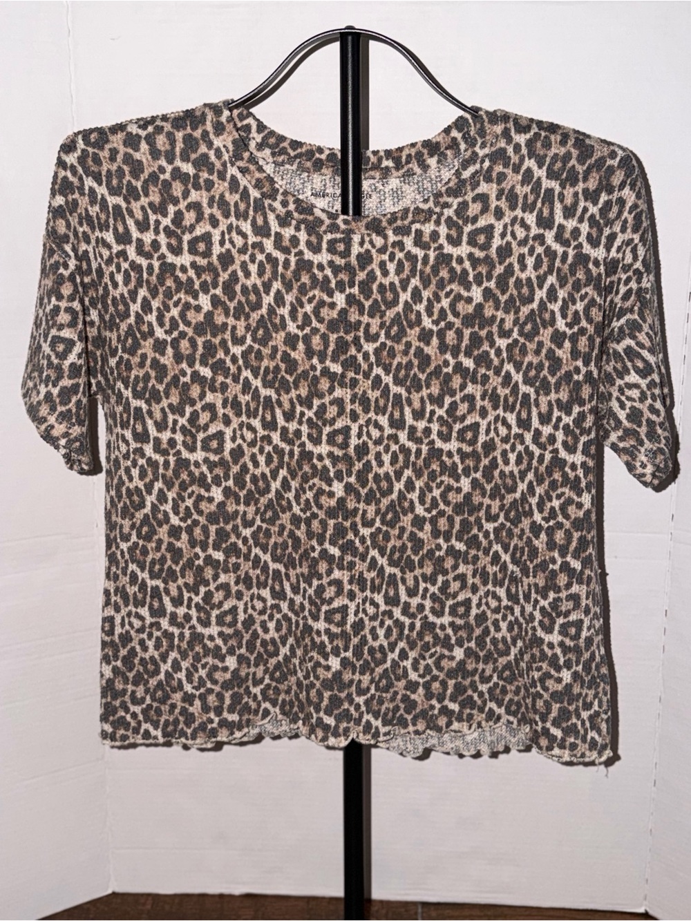 American Eagle Outfitters Leopard Print Short Sleeve Top - Taupe & Black